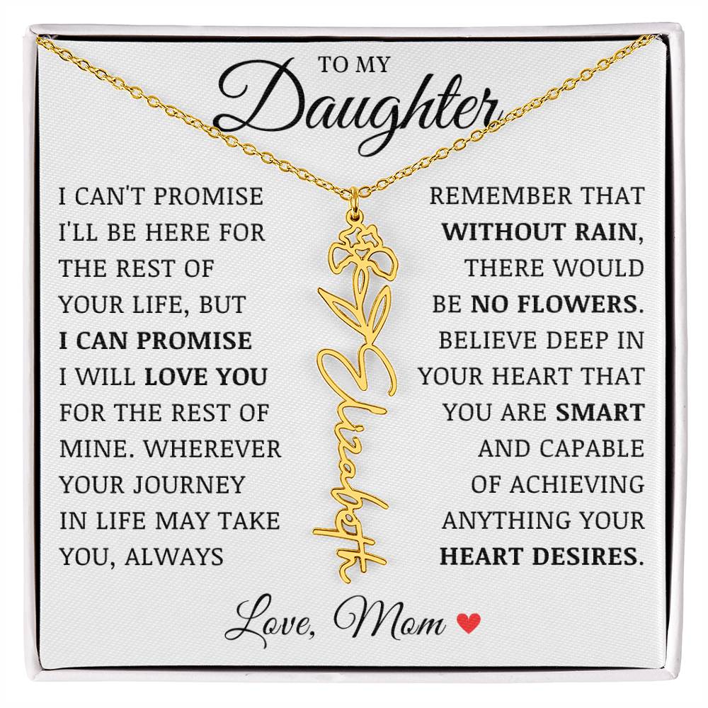 To My Daughter "No Rain No Flowers" Custom Flower Name Necklace