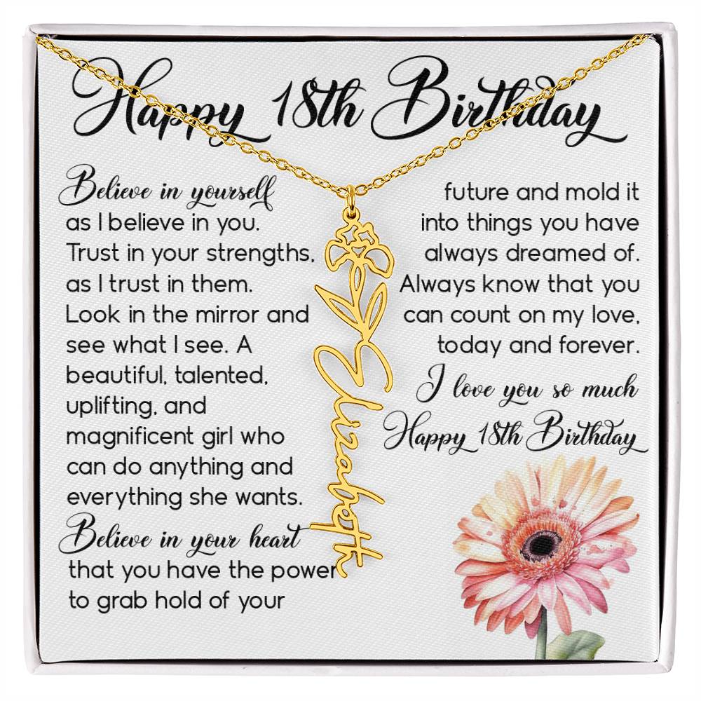 18th Birthday Gift, Custom Birth Month Name Flower Necklace