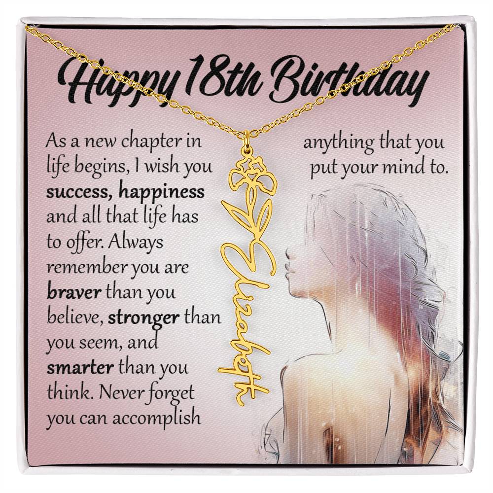 18th Birthday Gift, Custom Name Flower Birth Month Necklace