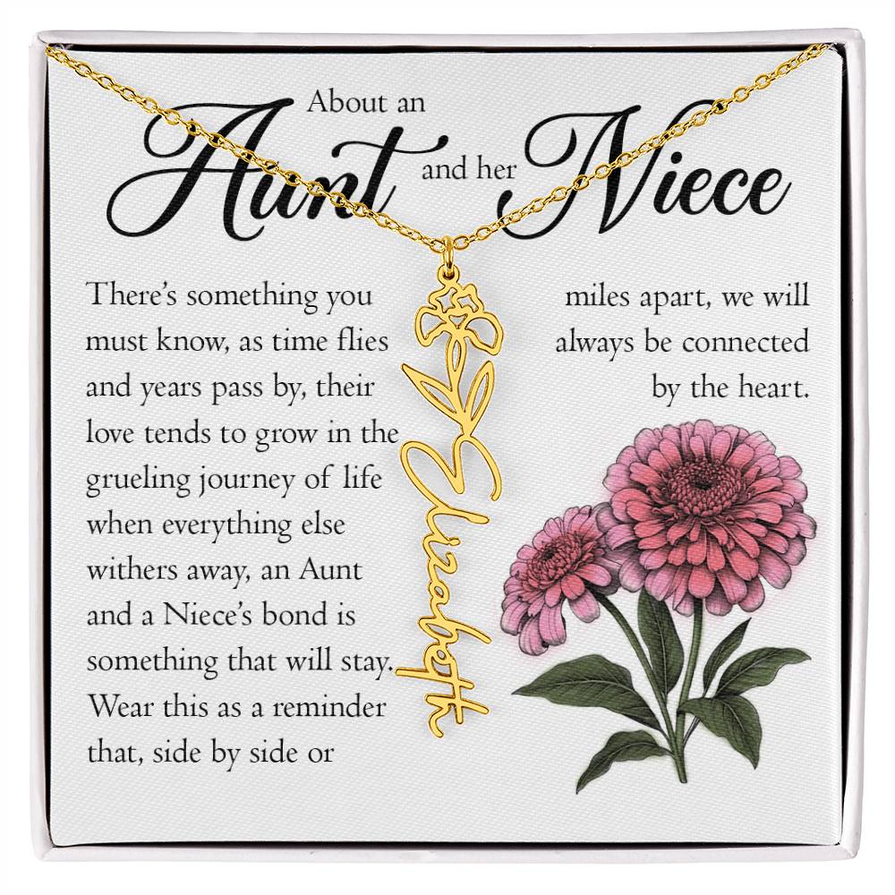 Aunt and Niece Gift, Name Flower Necklace