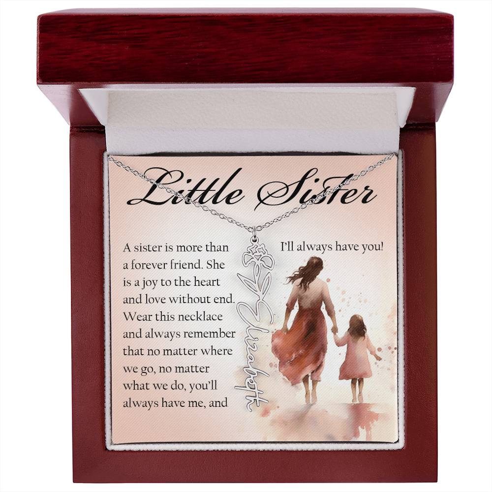 Little Sister Gift, Name Flower Necklace