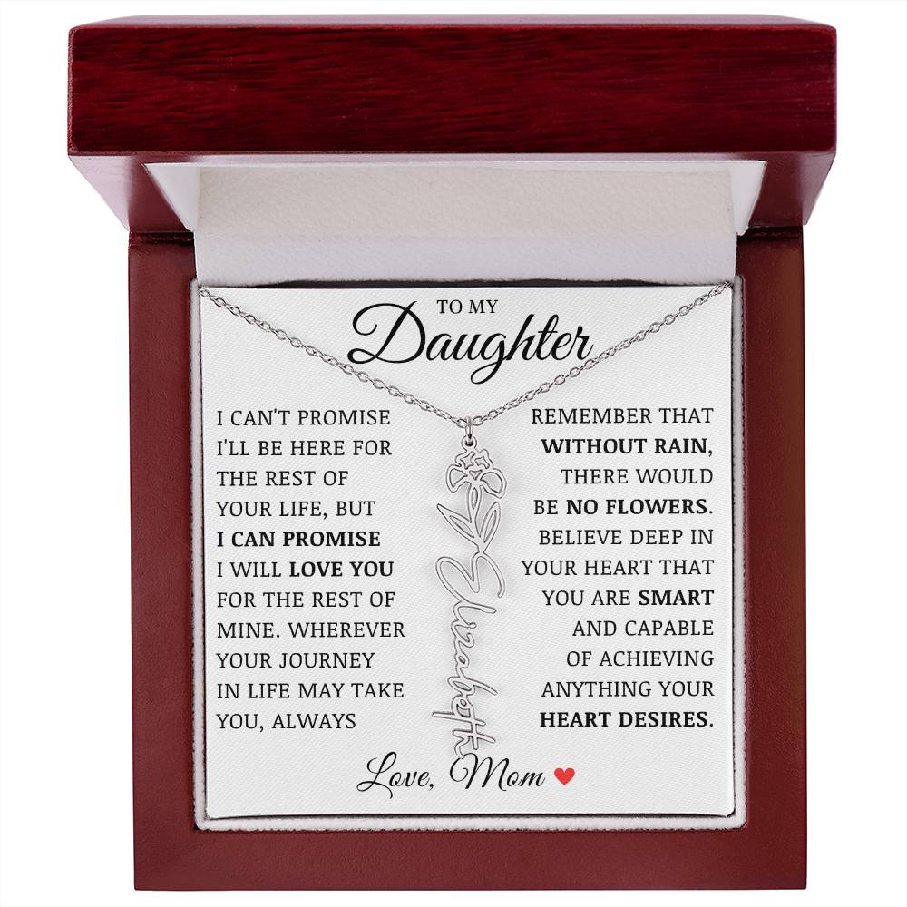 To My Daughter "No Rain No Flowers" Custom Flower Name Necklace