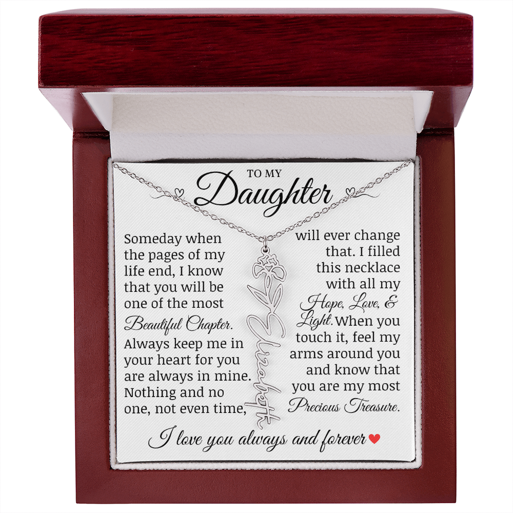 To My Daughter "Precious Treasure" Name Flower Necklace
