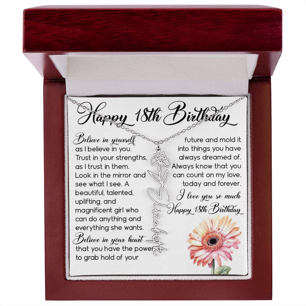 18th Birthday Gift, Custom Birth Month Name Flower Necklace