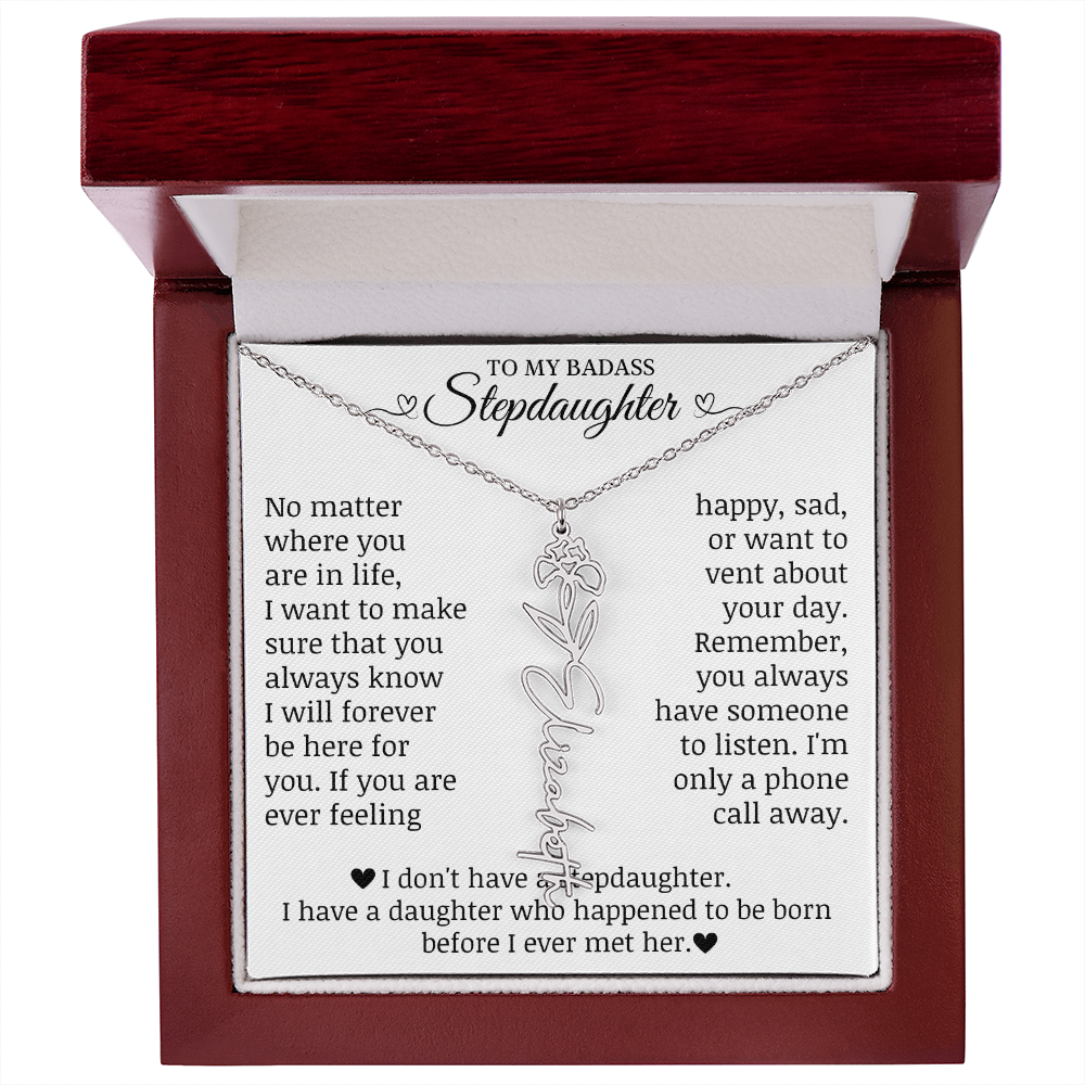 To My Badass Stepdaughter, Name Flower Necklace