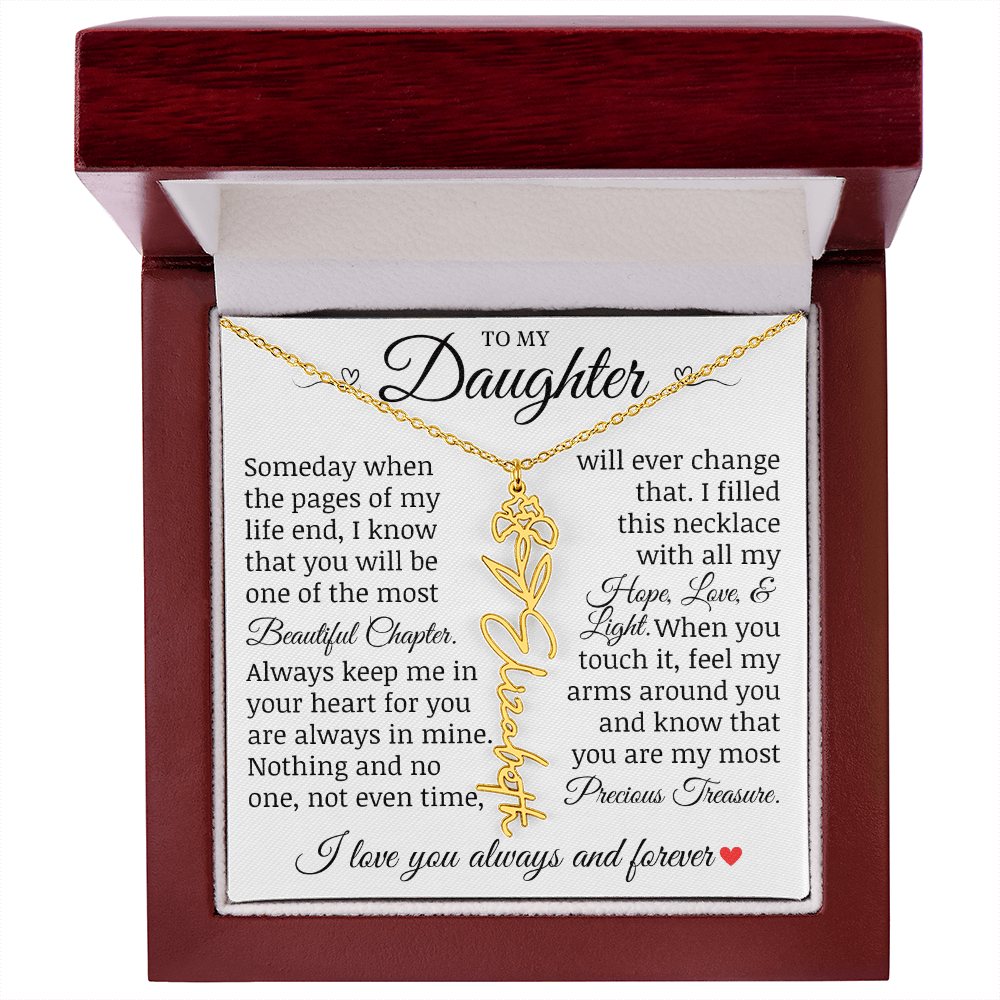 To My Daughter "Precious Treasure" Name Flower Necklace