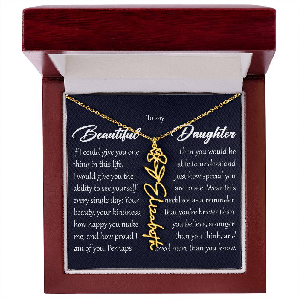 Custom Name Flower Necklace, Daughter Birth Month Pendant Gift