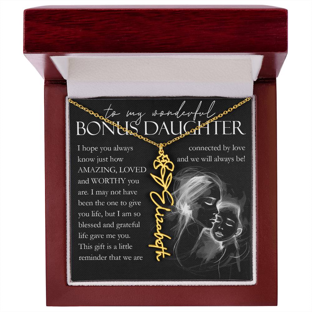 Bonus Daughter Gift, Custom Name Flower Necklace