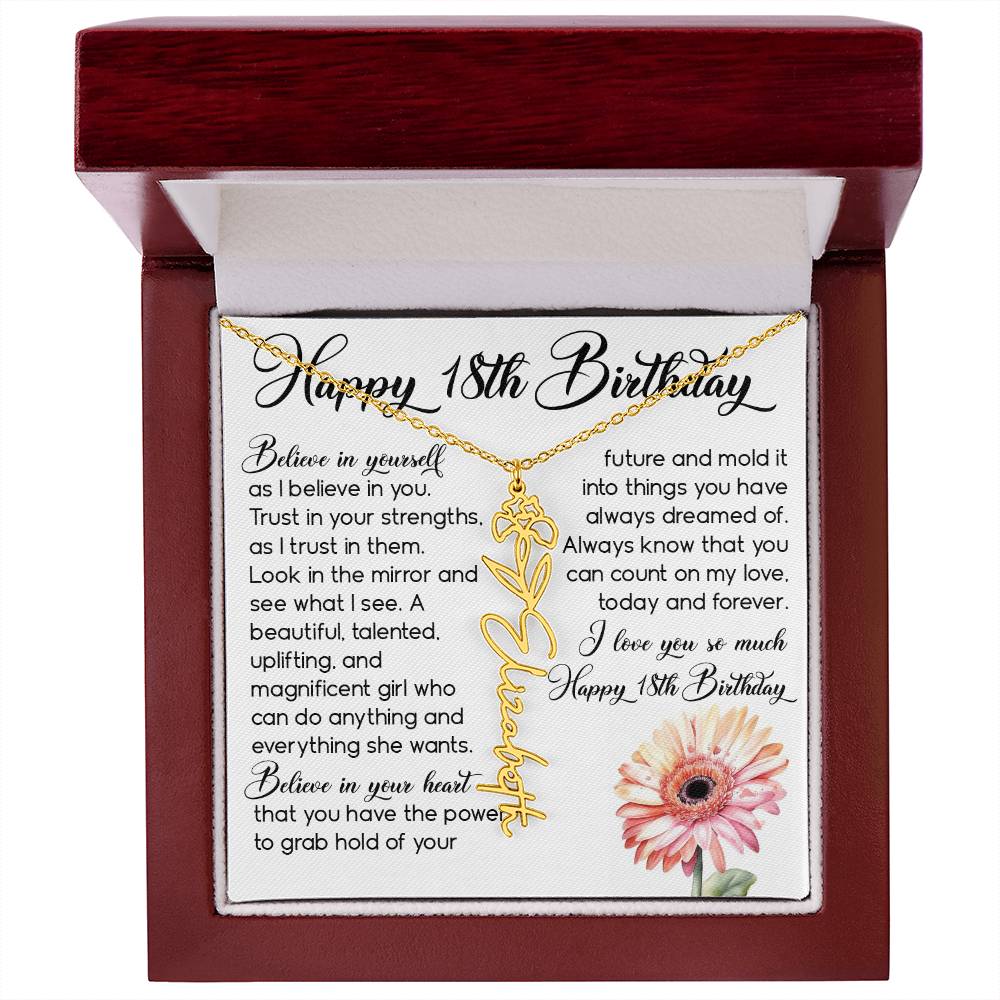 18th Birthday Gift, Custom Birth Month Name Flower Necklace