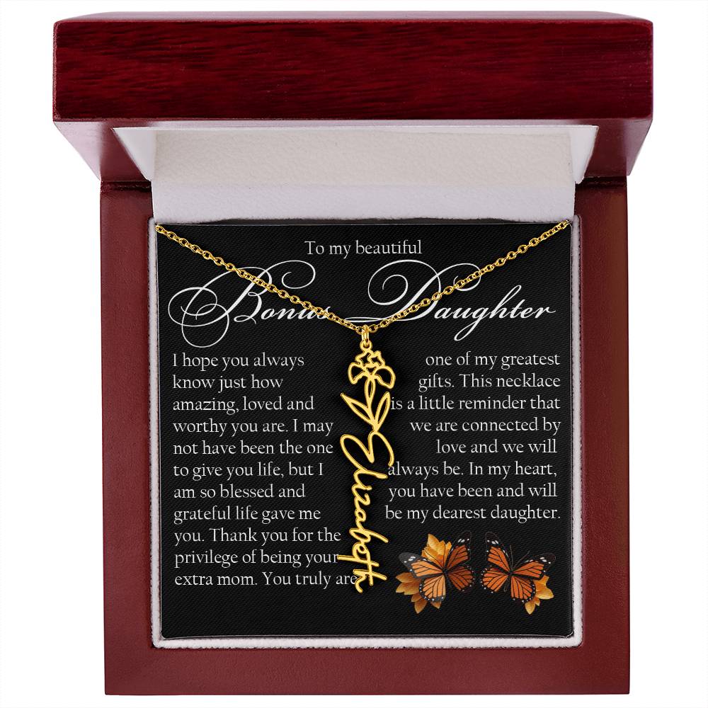 Bonus Daughter Gift, Name Flower Necklace