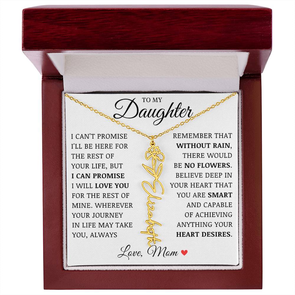 To My Daughter "No Rain No Flowers" Custom Flower Name Necklace
