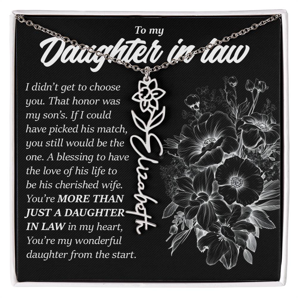 Daughter In Law Gift, Custom Birth Month Flower Name Necklace