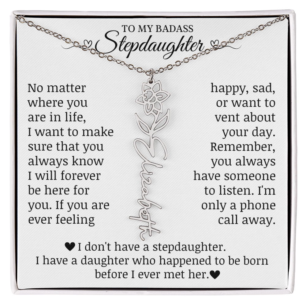 To My Badass Stepdaughter, Name Flower Necklace