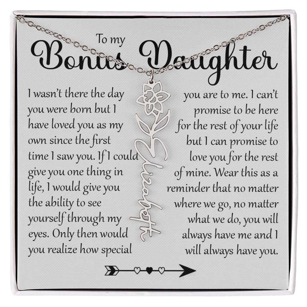 Bonus Daughter Gift, Name Flower Necklace