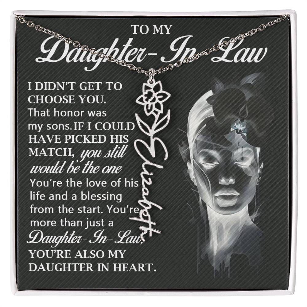 Daughter In Law Gift, Name Flower Necklace