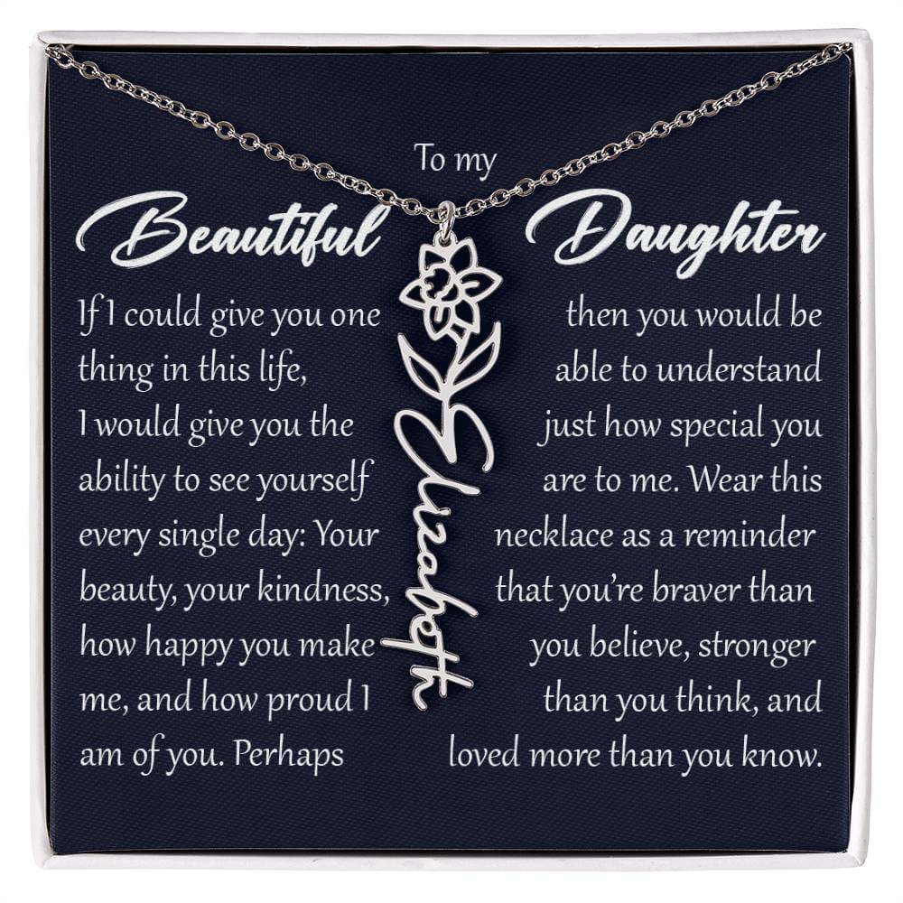 Custom Name Flower Necklace, Daughter Birth Month Pendant Gift