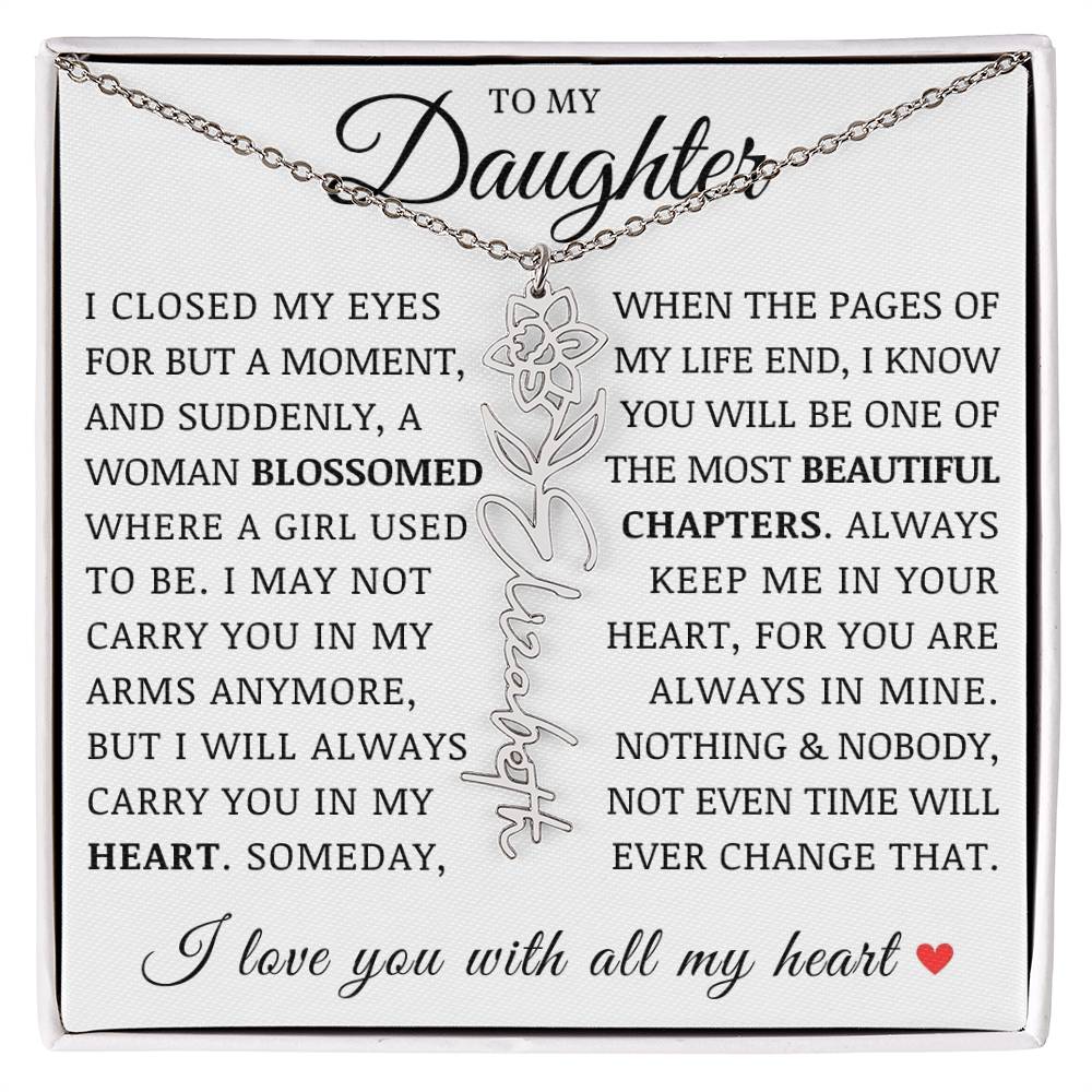 To My Daughter, Customized Birth Flower Name Necklace, Birthday Christmas Graduation Gift for Her
