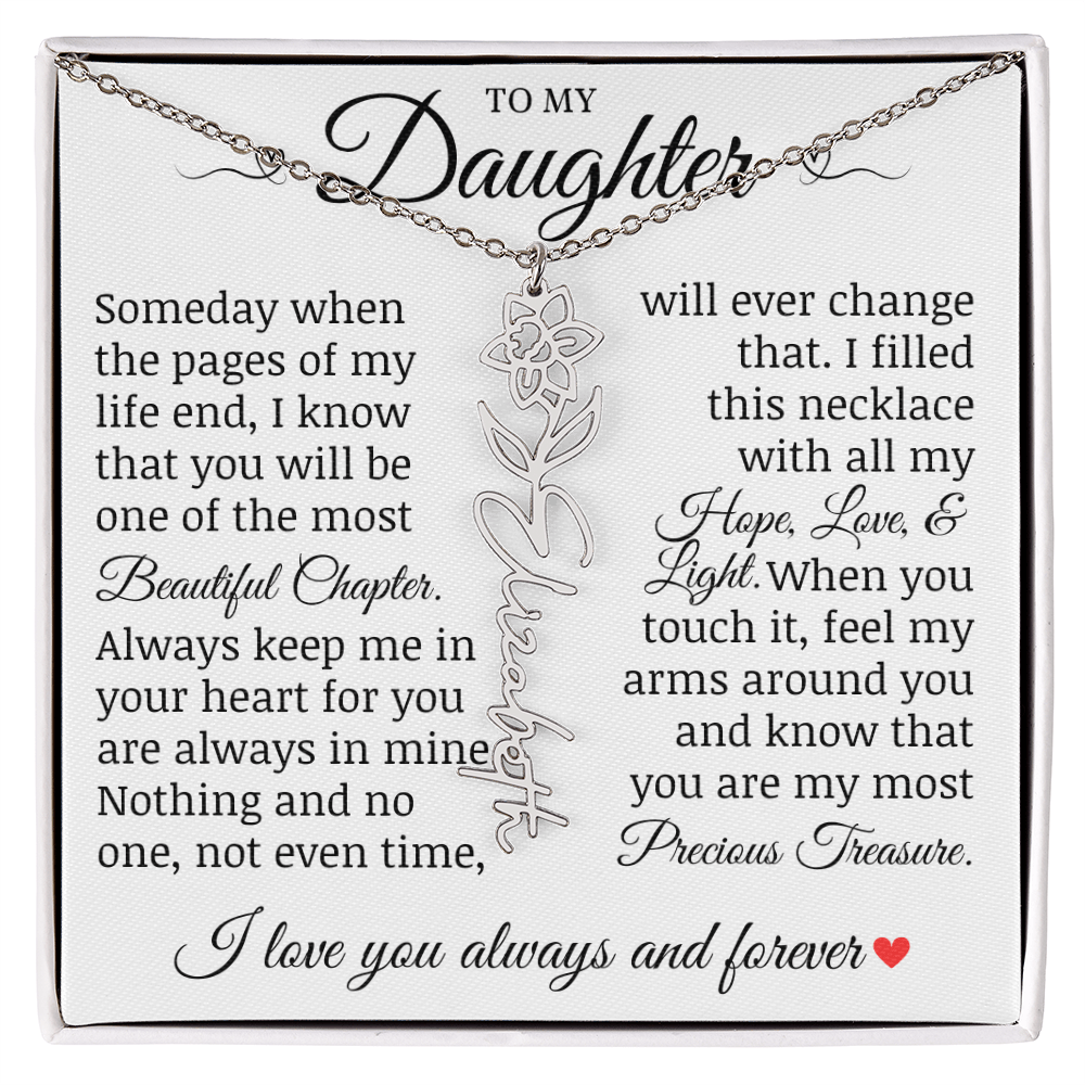 To My Daughter "Precious Treasure" Name Flower Necklace