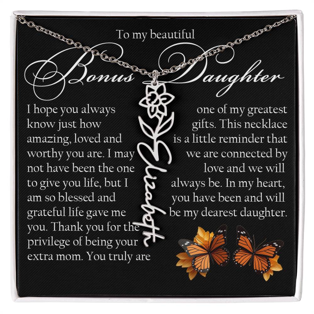 Bonus Daughter Gift, Name Flower Necklace