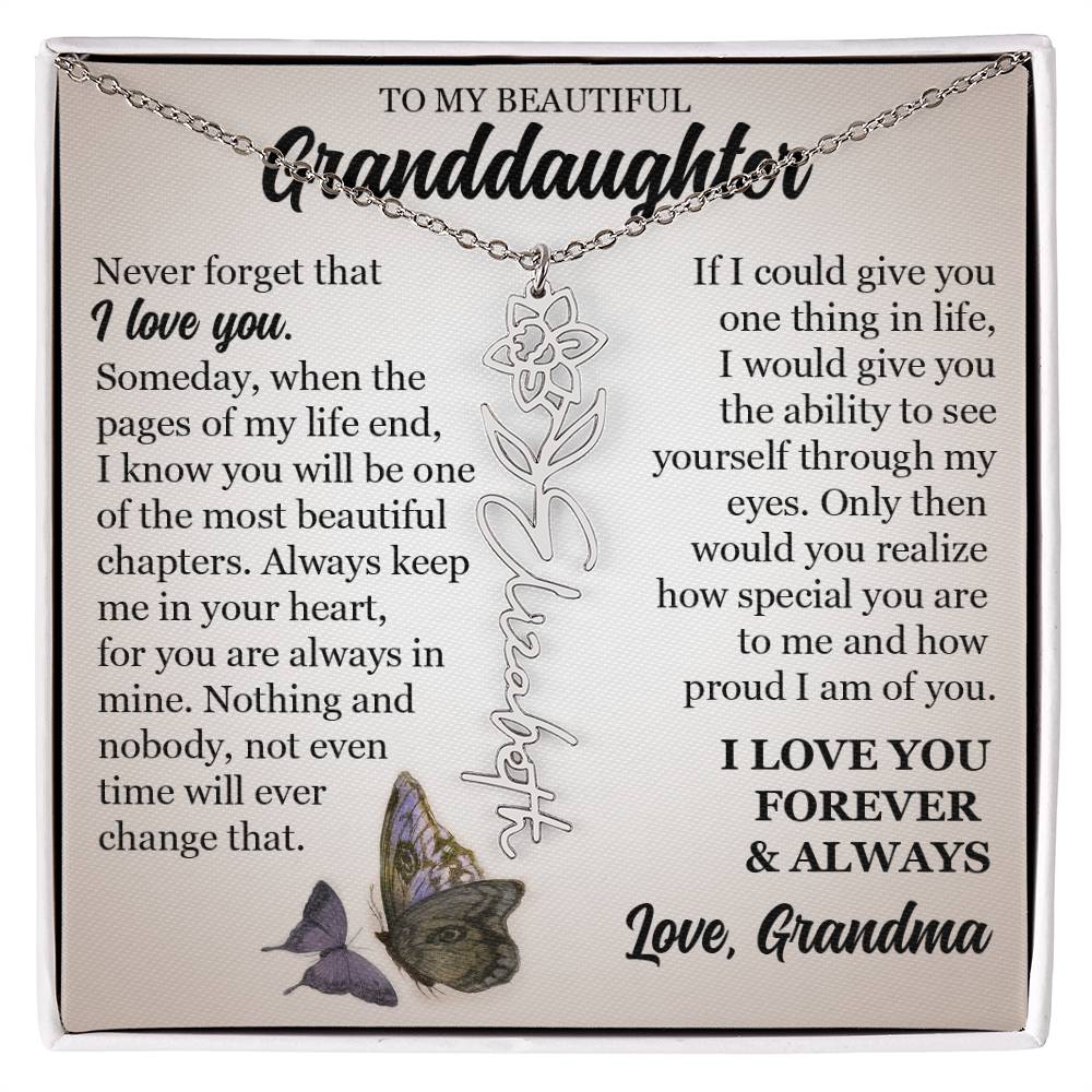 To My Beautiful Granddaughter, Custom Name Flower Necklace