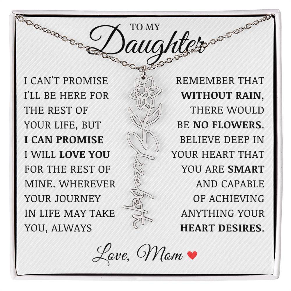 To My Daughter "No Rain No Flowers" Custom Flower Name Necklace