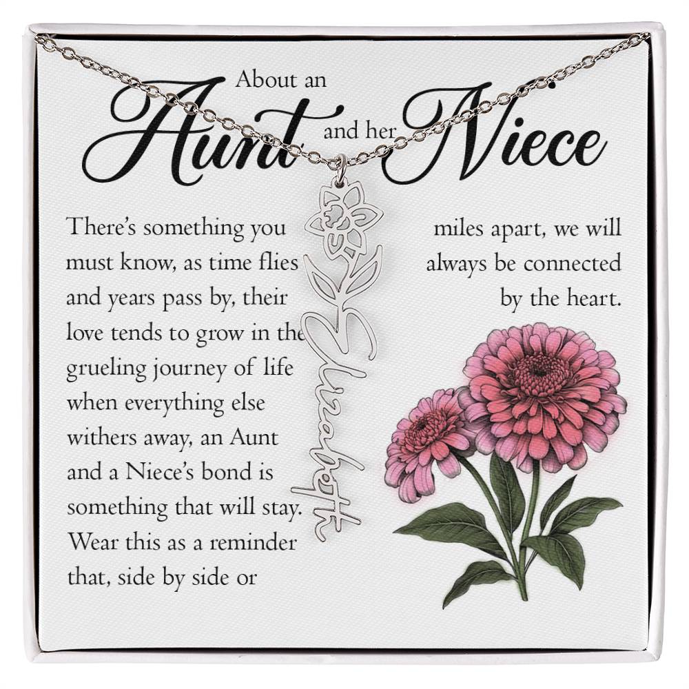 Aunt and Niece Gift, Name Flower Necklace