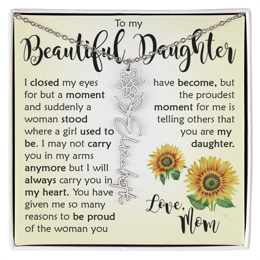 Custom Name Flower Necklace, Daughter Gift