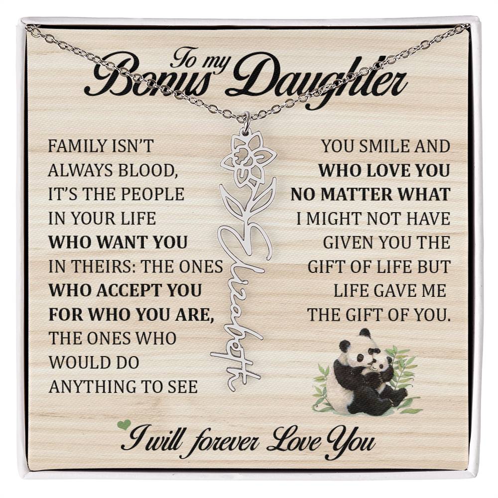 To My Bonus Daughter, Name Flower Necklace