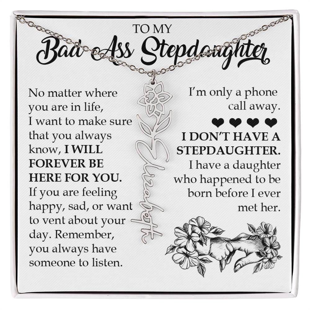 Personalized Daughter Keepsake Gift, Name Flower Necklace