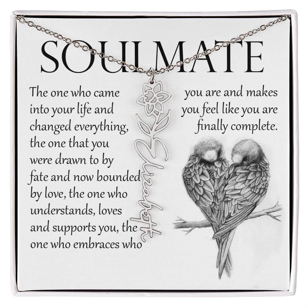 Soulmate Gift, Name Flower Necklace