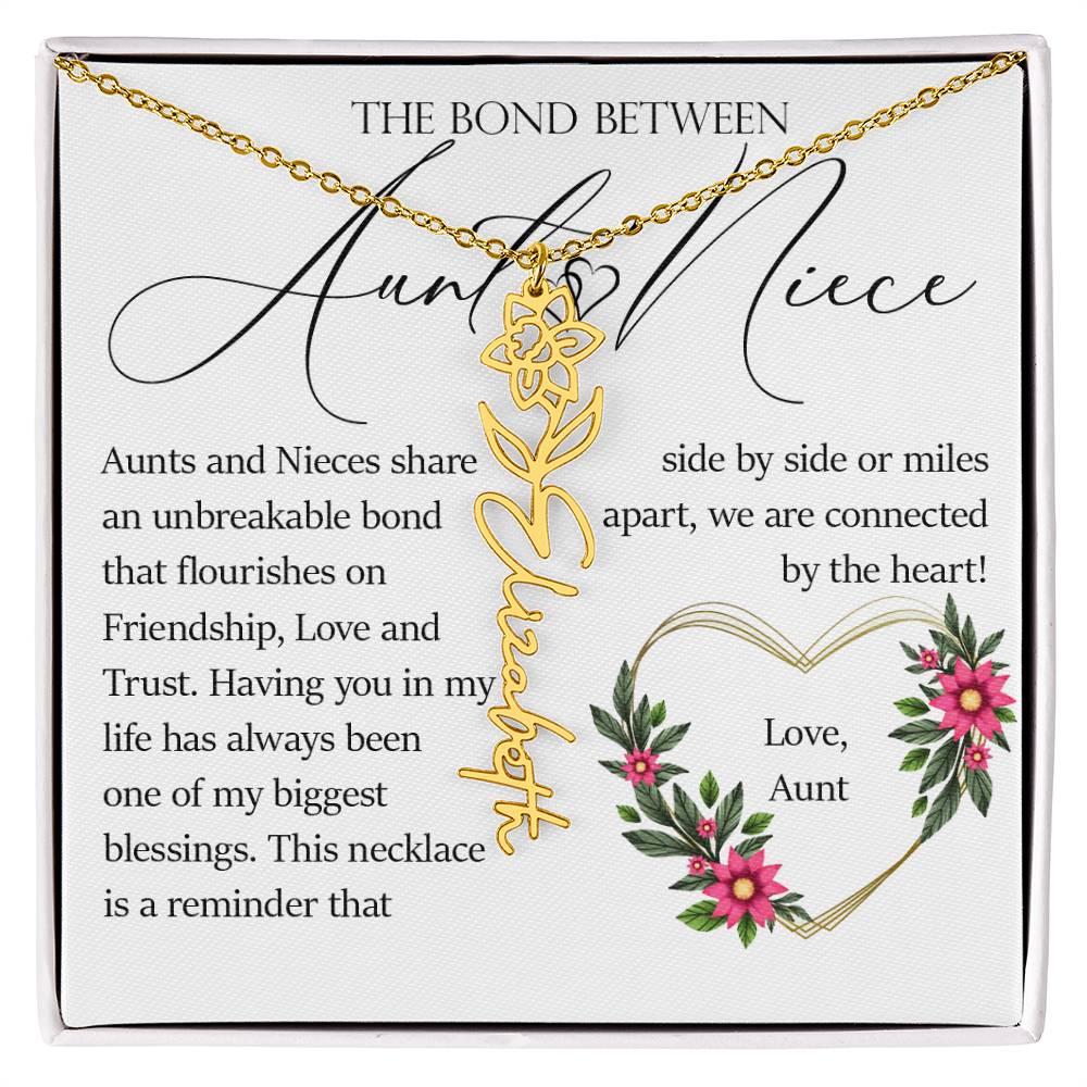 Aunt and Niece Gift, Name Flower Necklace