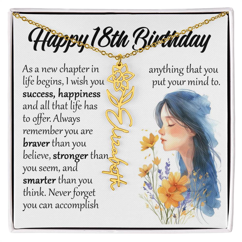 18th Birthday Gift, Custom Birth Month Name Flower Necklace