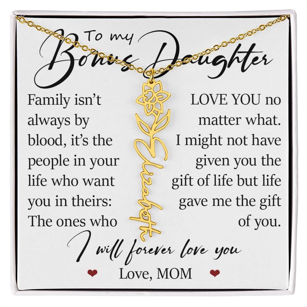 Bonus Daughter Gift, Custom Name Flower Birth Month Necklace