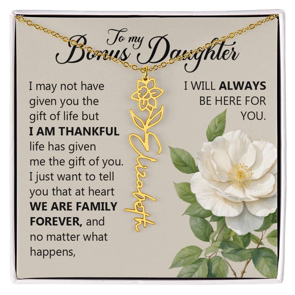 To My Bonus Daughter, Name Flower Necklace