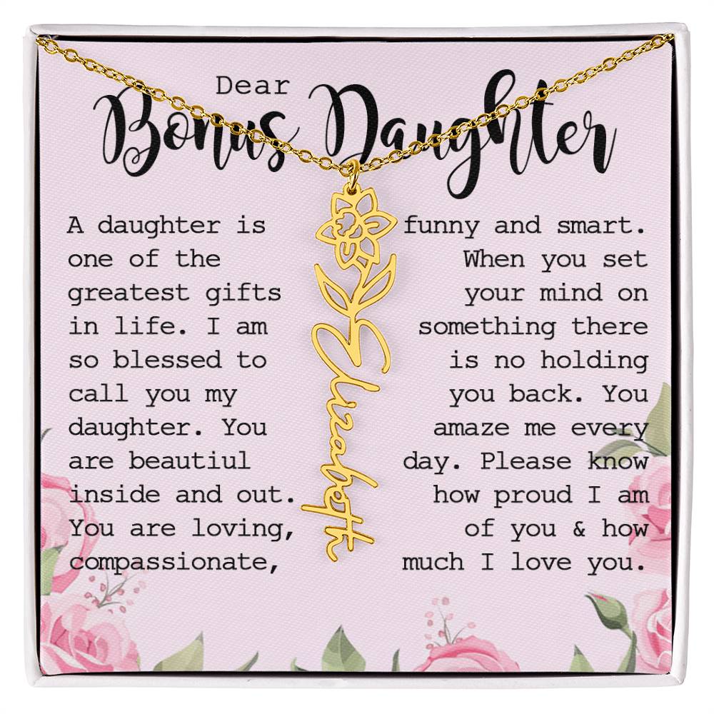 Bonus Daughter Gift, Custom Name Flower Necklace