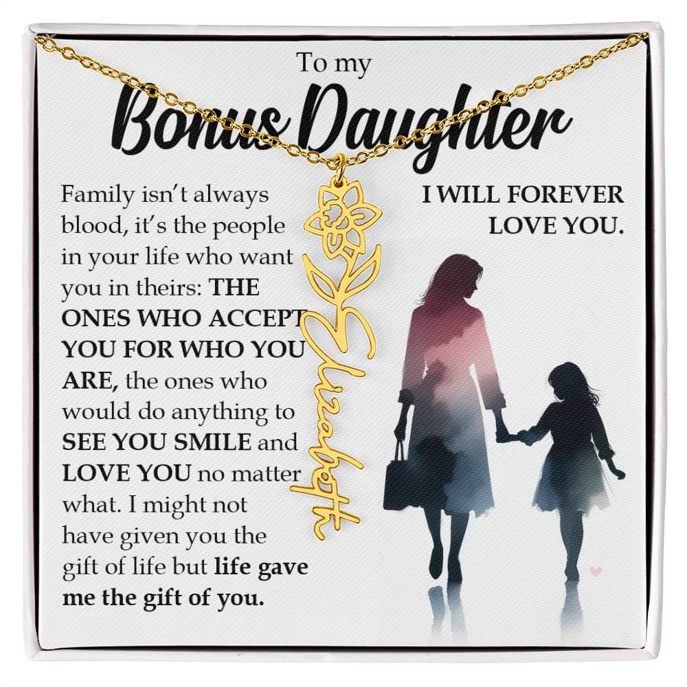Bonus Daughter Gift, Name Flower Birth Month Necklace