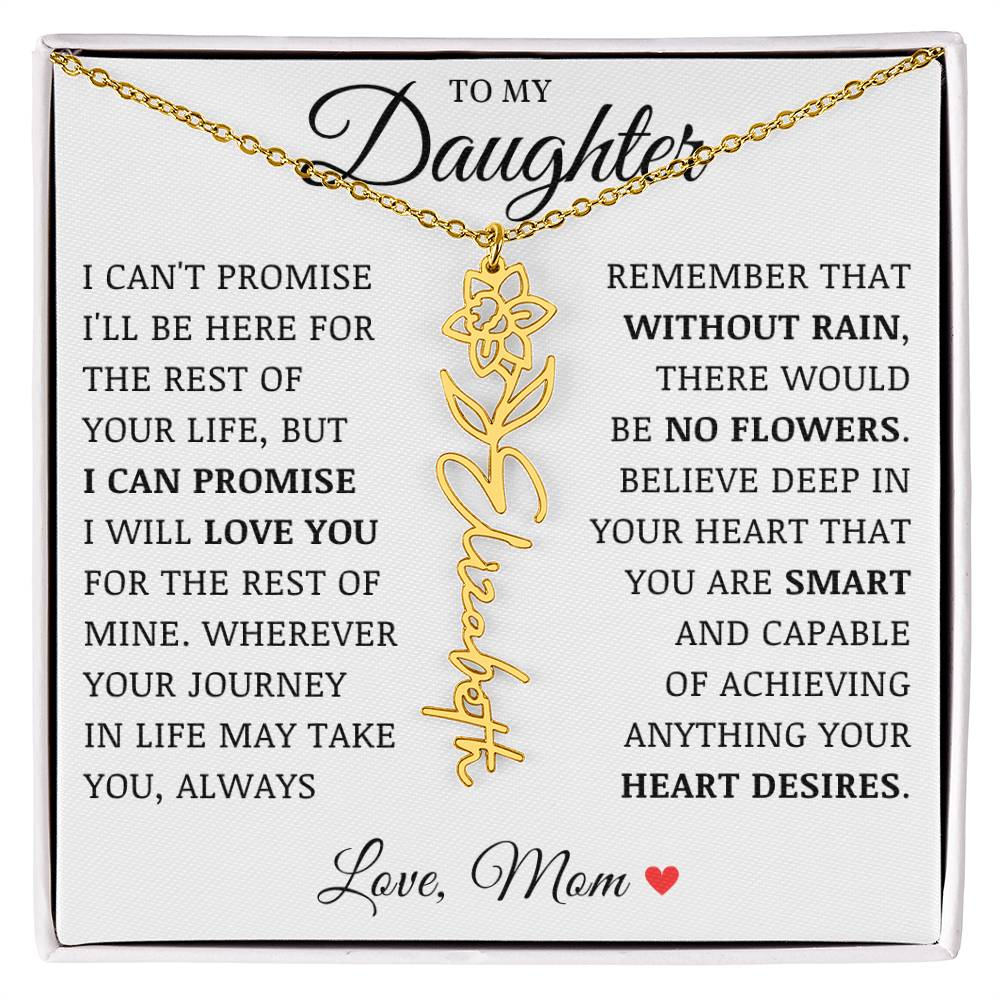To My Daughter "No Rain No Flowers" Custom Flower Name Necklace