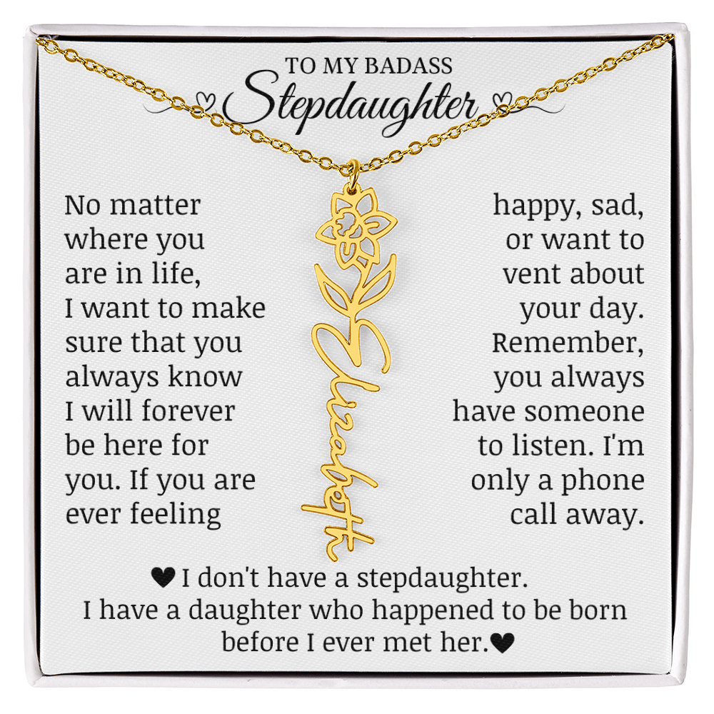 To My Badass Stepdaughter, Name Flower Necklace