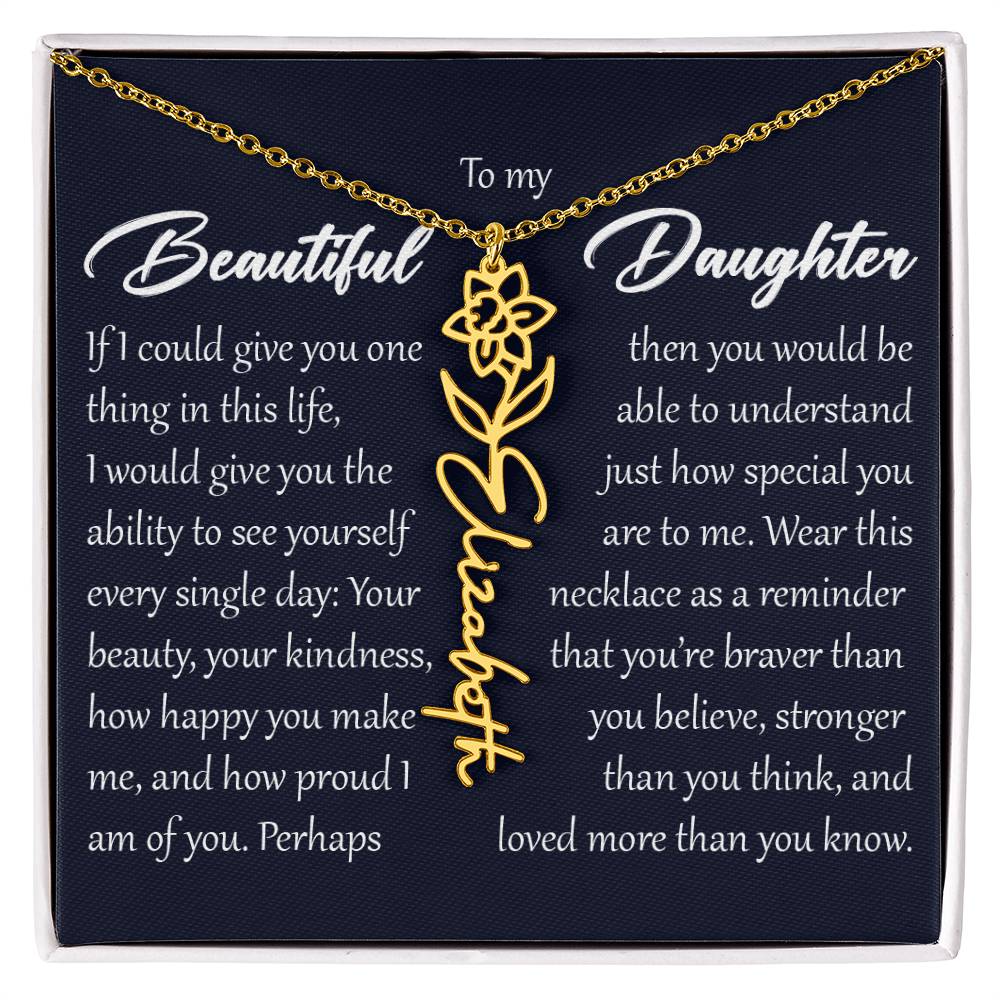 Custom Name Flower Necklace, Daughter Birth Month Pendant Gift