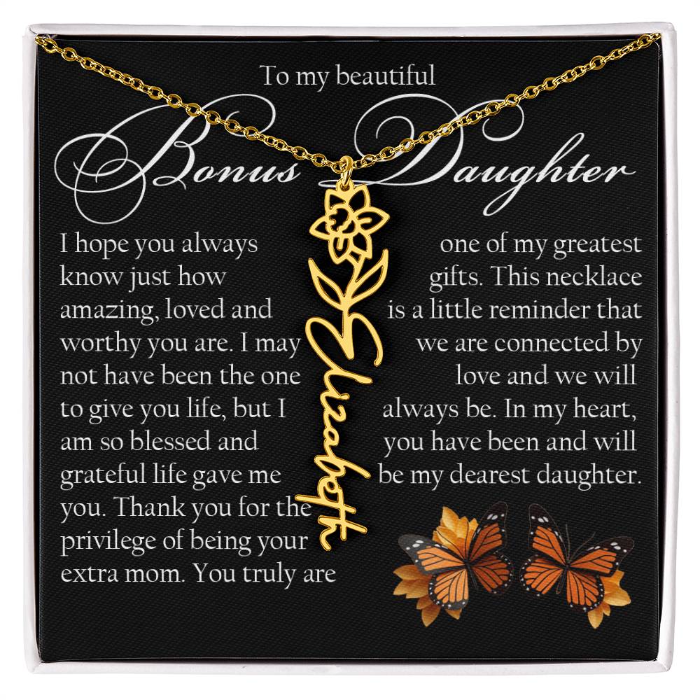 Bonus Daughter Gift, Name Flower Necklace
