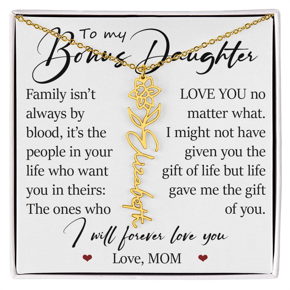 Bonus Daughter Gift, Custom Name Flower Necklace