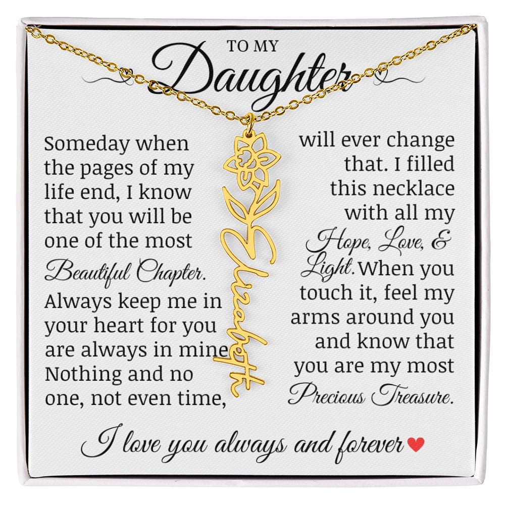 To My Daughter "Precious Treasure" Name Flower Necklace