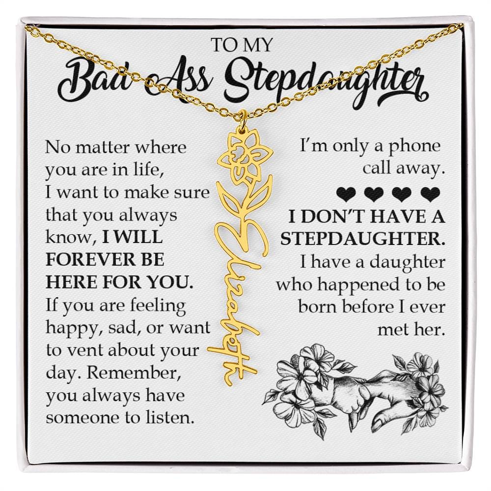 Personalized Daughter Keepsake Gift, Name Flower Necklace