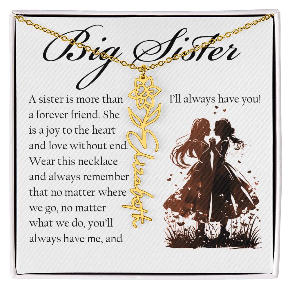 Big Sister Gift, Name Flower Necklace