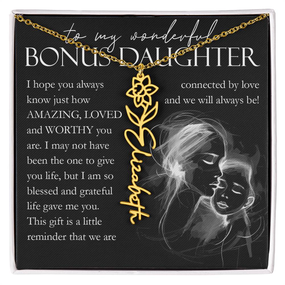 Bonus Daughter Gift, Custom Name Flower Necklace