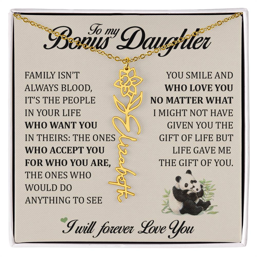 To My Bonus Daughter, Name Flower Necklace
