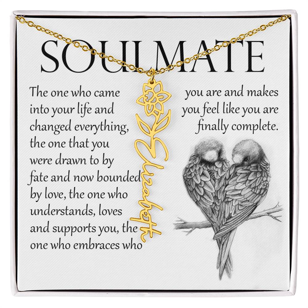 Soulmate Gift, Name Flower Necklace