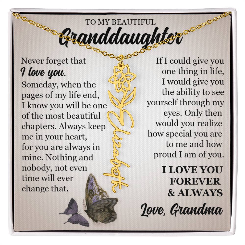 To My Beautiful Granddaughter, Custom Name Flower Necklace