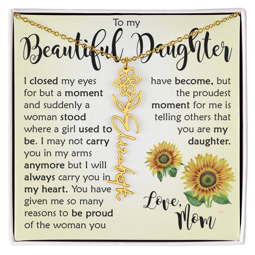 Custom Name Flower Necklace, Daughter Gift