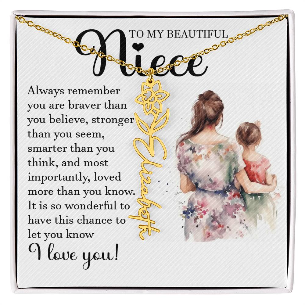 Niece Gift, Name Flower Necklace